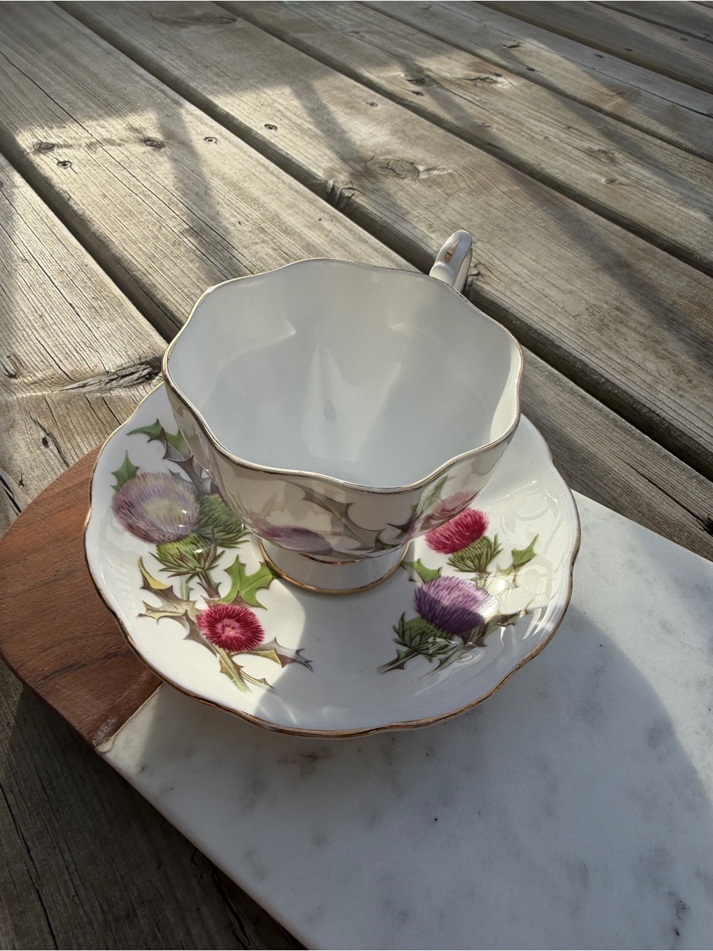 Vintage Queen Anne Dundee Thistle Teacup & Saucer Cape Breton Souvenir